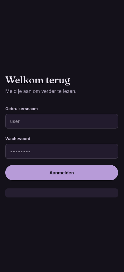 Inlogscherm, beveiligd met Spring Security en BCrypt.